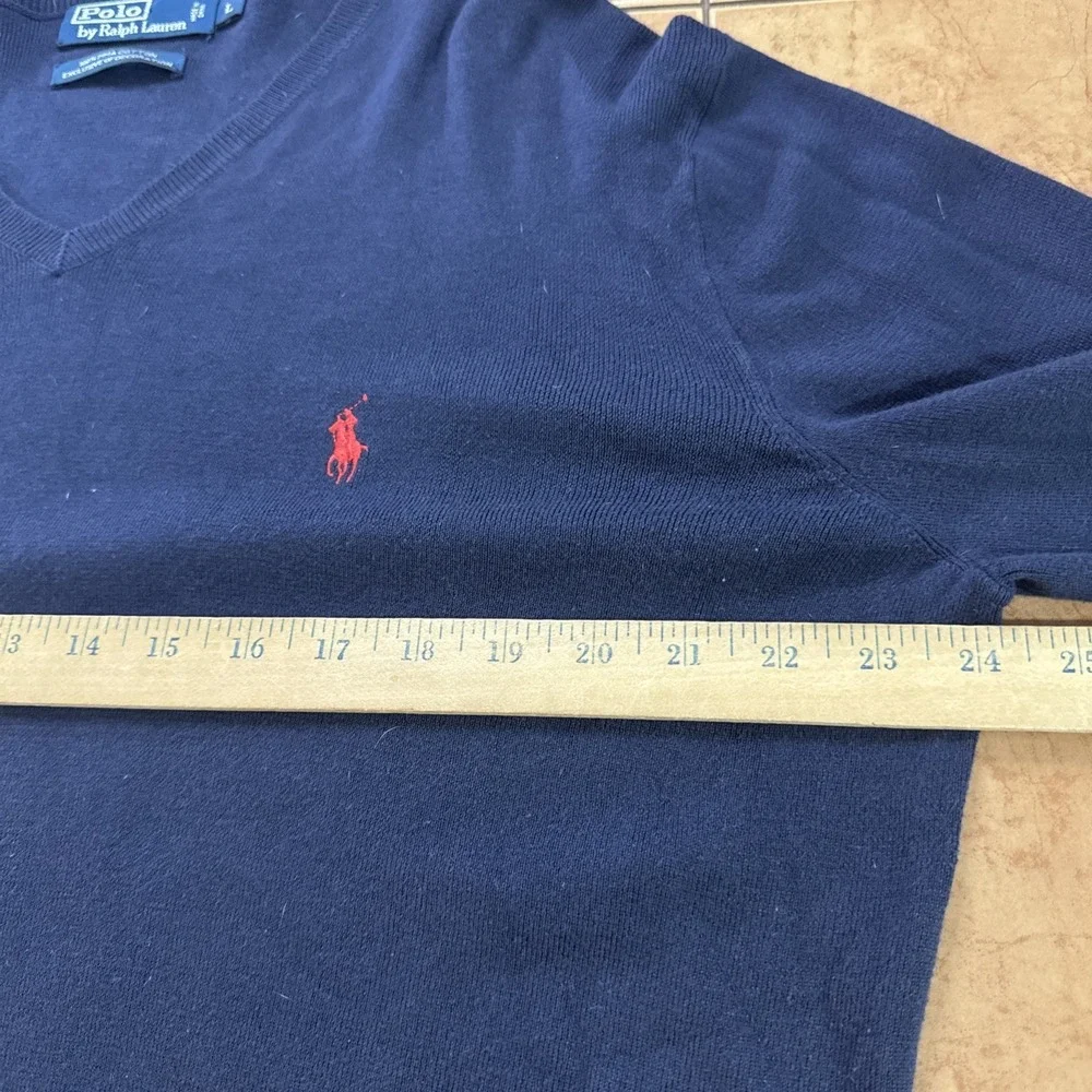 Polo Ralph Lauren Mens Sz Large V-Neck Pullover Blue Pima Cotton Sweater